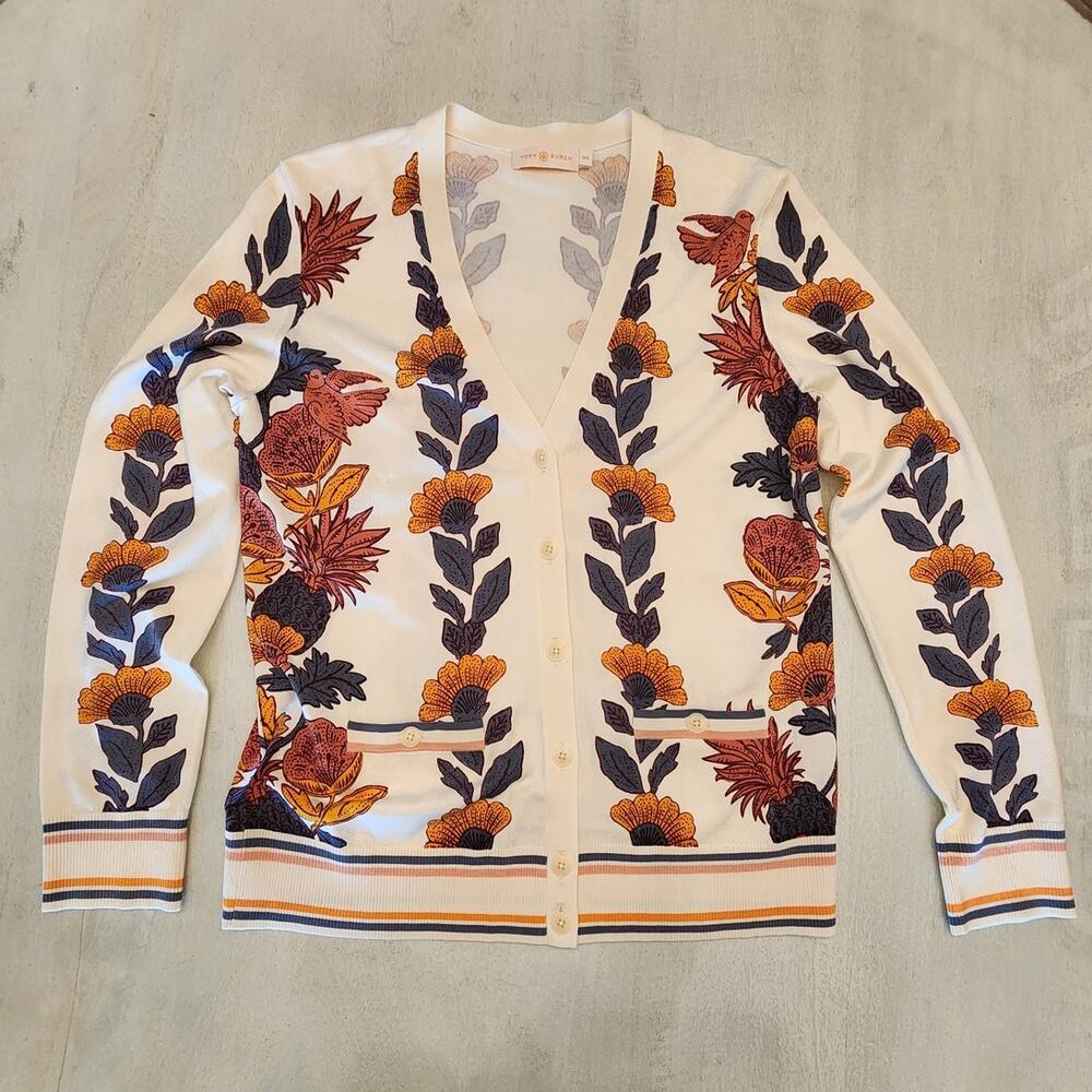 Tory Burch Printed Madeline Cardigan SZ Medium Floral - Picture 5 of 11